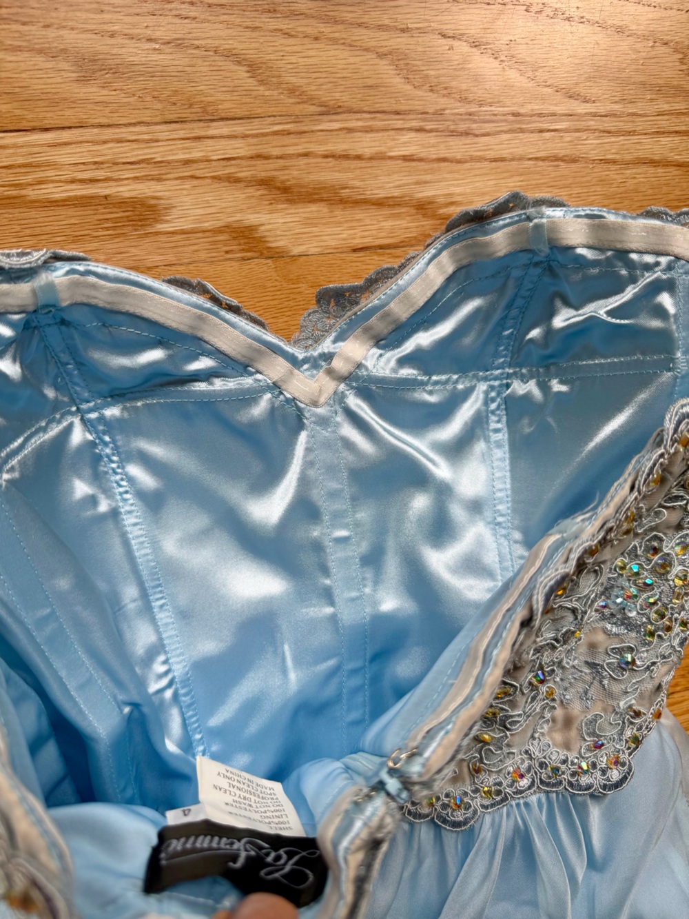 La Femme long light blue formal dress with lace embellished bodice - Picture 12 of 12